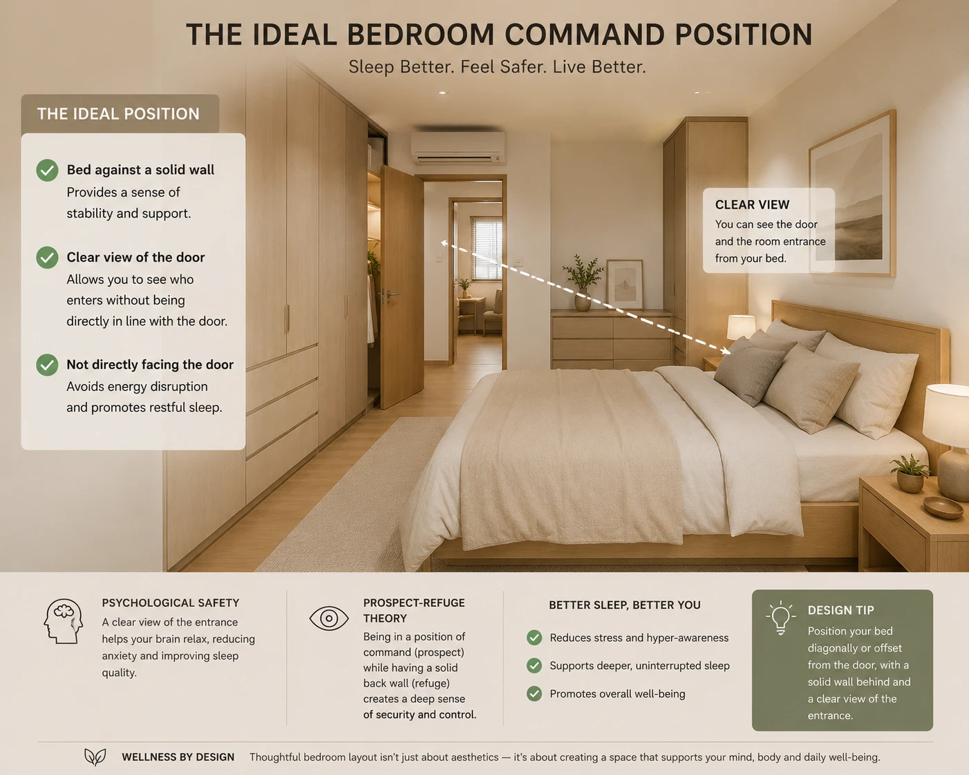 Bedroom command position diagram for Singapore HDB feng shui renovation planning